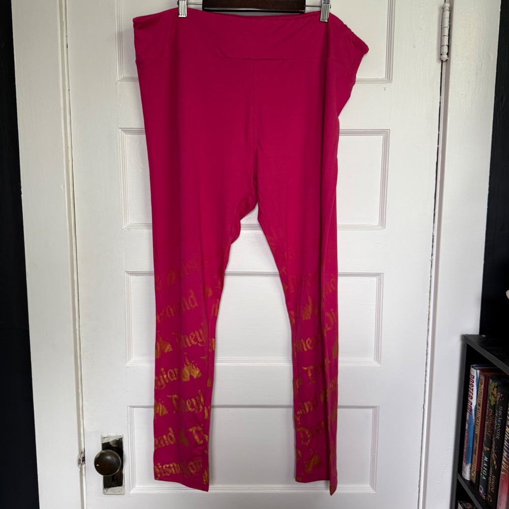 Disney Parks Disneyland Gold Foil Ombre Castle Leggings Hot Pink Plus Size 1X
